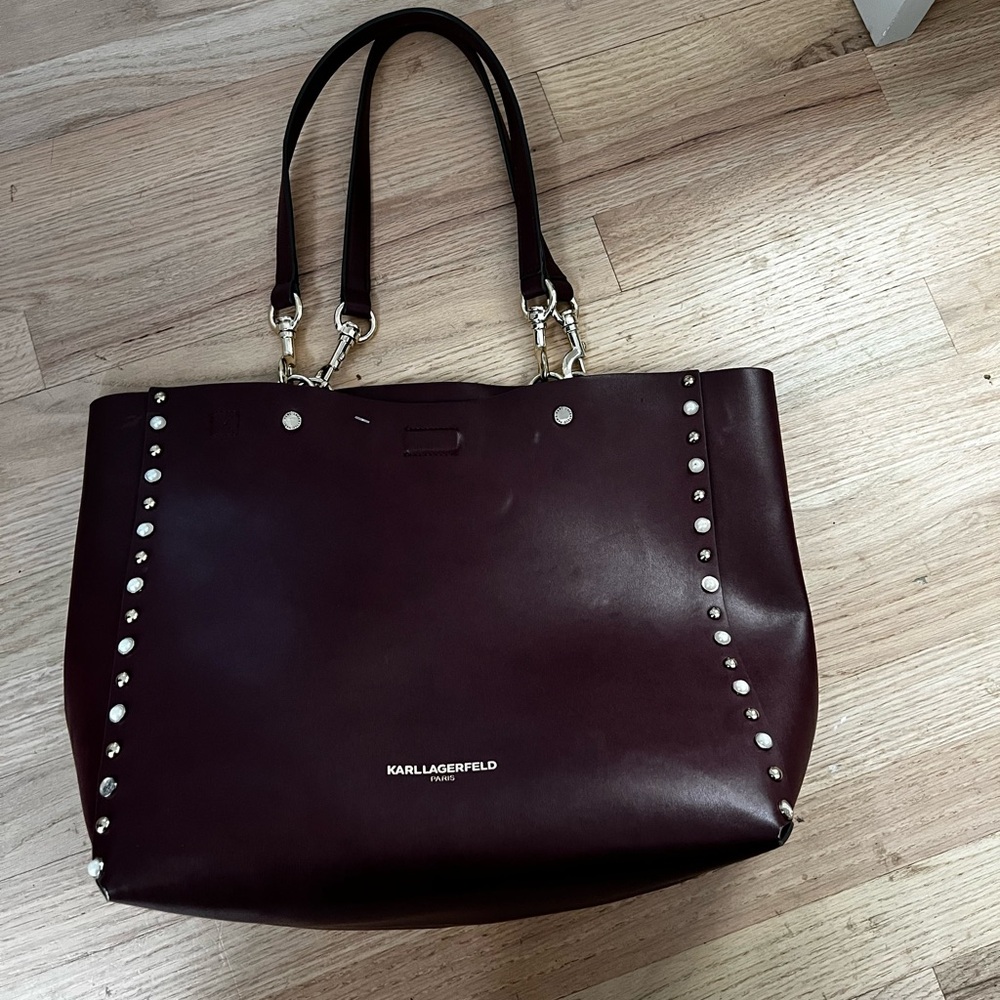 KARL LAGERFELD PARIS Adele Women's Studded Burgundy Tote